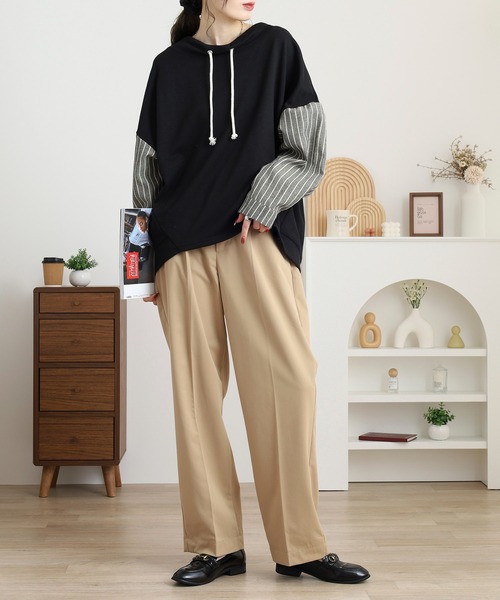 myke（ミーカ）の「myke TC裏毛配色ルーズハイネックシャツ袖プルオーバー（スウェット・レディース・ブラック/杢グレー/カーキ/ブルー・M）」の9枚目の写真