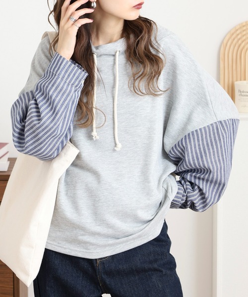 myke（ミーカ）の「myke TC裏毛配色ルーズハイネックシャツ袖プルオーバー（スウェット・レディース・ブラック/杢グレー/カーキ/ブルー・M）」の10枚目の写真