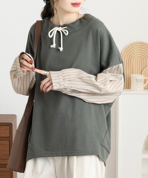 myke（ミーカ）の「myke TC裏毛配色ルーズハイネックシャツ袖プルオーバー（スウェット・レディース・ブラック/杢グレー/カーキ/ブルー・M）」の14枚目の写真