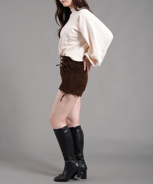 .WORKS(ドットワークス)の「ダブルレースアップショートパンツ ストレッチコーデュロイ(その他パンツ・レディース・ブラック/ダークパープル/ブラウン/キナリ・61/64)」の9枚目の写真
