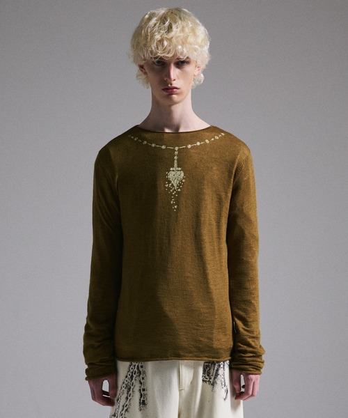 サイズS【GRANCY】Print Design Sheer Knit GRANCY】Print Design Sheer Knit / プリントデザインシアーニット