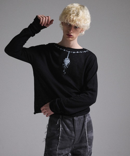 GRANCY】Print Design Sheer Knit / プリントデザインシアーニット