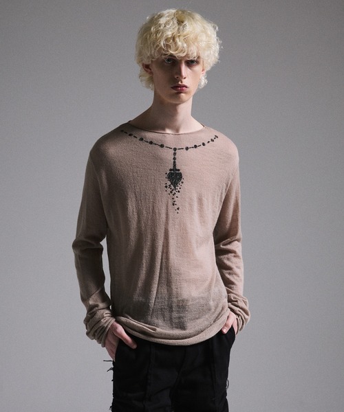 GRANCY】Print Design Sheer Knit / プリントデザインシアーニット