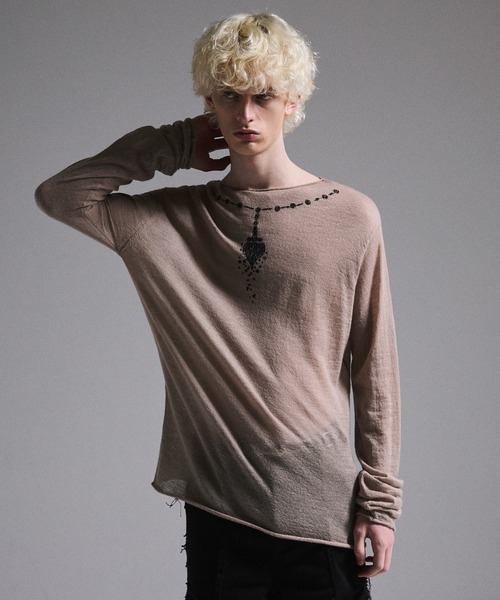 GRANCY】Print Design Sheer Knit / プリントデザインシアーニット