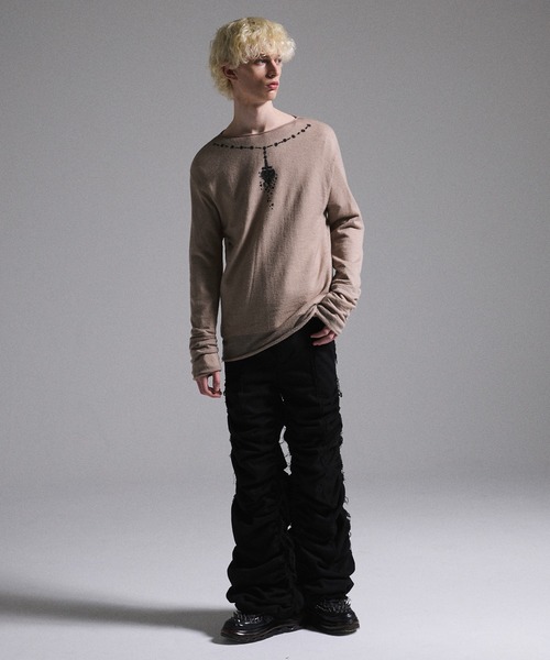 GRANCY】Print Design Sheer Knit / プリントデザインシアーニット