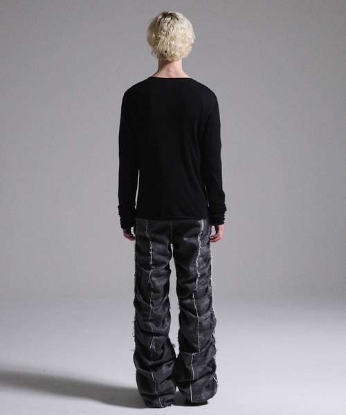 【GRANCY】グランシー プリントデザインシアーニット　ブラックMサイズ GRANCY】Print Design Sheer Knit / プリントデザインシアーニット