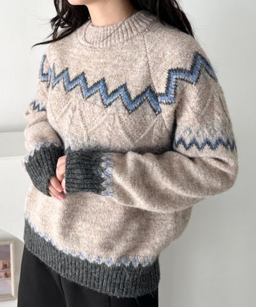 CLEA（クレア）の「ノルディックニットトップス（ニット/セーター・レディース・ベージュ/グレー/アイボリー/ブラック・FREE）」の4枚目の写真