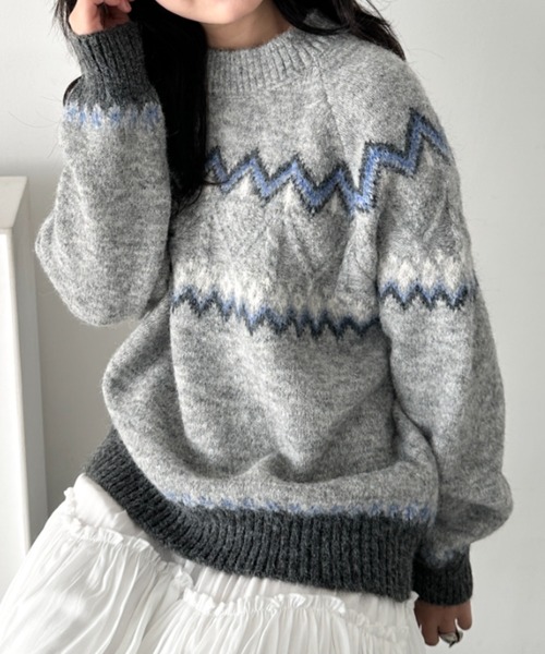 CLEA（クレア）の「ノルディックニットトップス（ニット/セーター・レディース・ベージュ/グレー/アイボリー/ブラック・FREE）」の3枚目の写真