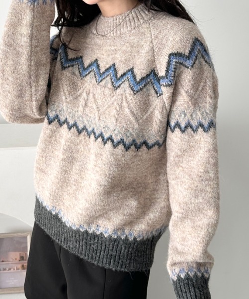 CLEA（クレア）の「ノルディックニットトップス（ニット/セーター・レディース・ベージュ/グレー/アイボリー/ブラック・FREE）」の21枚目の写真