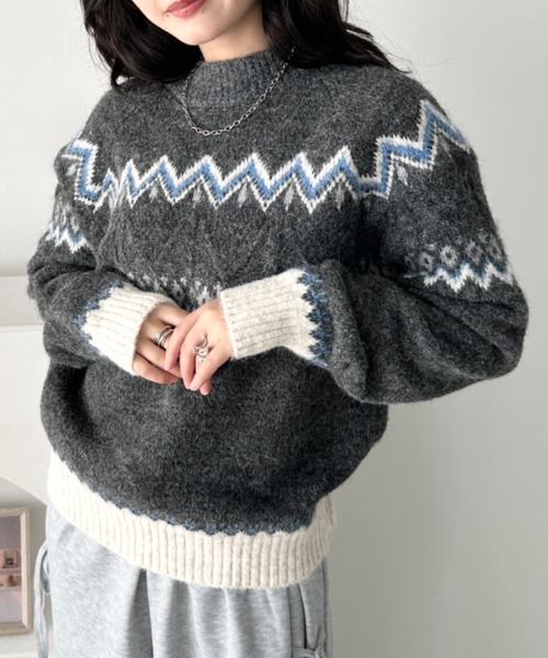 CLEA（クレア）の「ノルディックニットトップス（ニット/セーター・レディース・ベージュ/グレー/アイボリー/ブラック・FREE）」の11枚目の写真