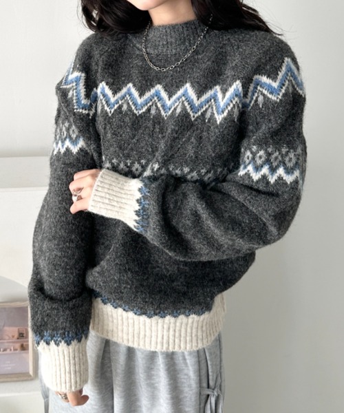 CLEA（クレア）の「ノルディックニットトップス（ニット/セーター・レディース・ベージュ/グレー/アイボリー/ブラック・FREE）」の12枚目の写真