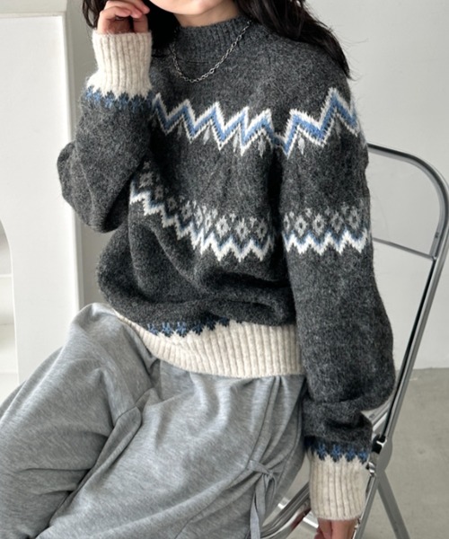 CLEA（クレア）の「ノルディックニットトップス（ニット/セーター・レディース・ベージュ/グレー/アイボリー/ブラック・FREE）」の15枚目の写真