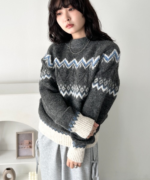 CLEA（クレア）の「ノルディックニットトップス（ニット/セーター・レディース・ベージュ/グレー/アイボリー/ブラック・FREE）」の13枚目の写真