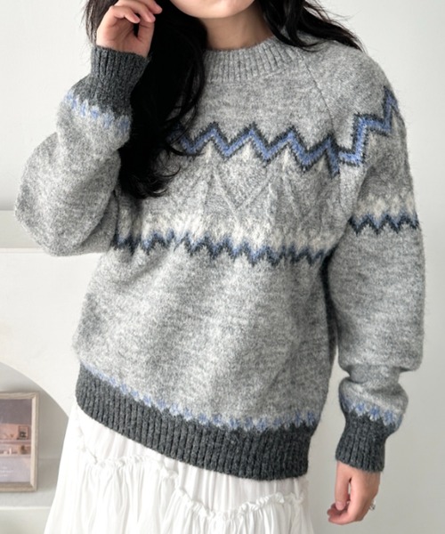 CLEA（クレア）の「ノルディックニットトップス（ニット/セーター・レディース・ベージュ/グレー/アイボリー/ブラック・FREE）」の16枚目の写真