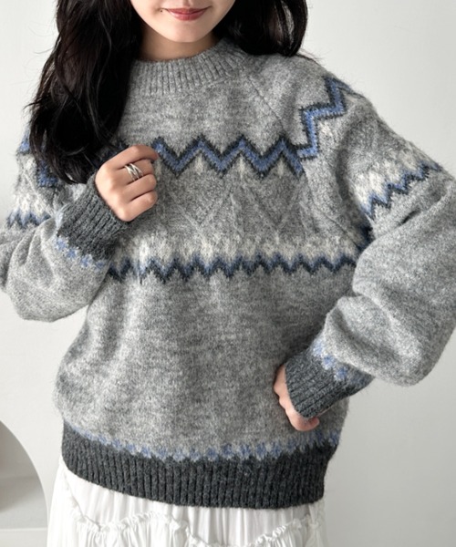 CLEA（クレア）の「ノルディックニットトップス（ニット/セーター・レディース・ベージュ/グレー/アイボリー/ブラック・FREE）」の17枚目の写真