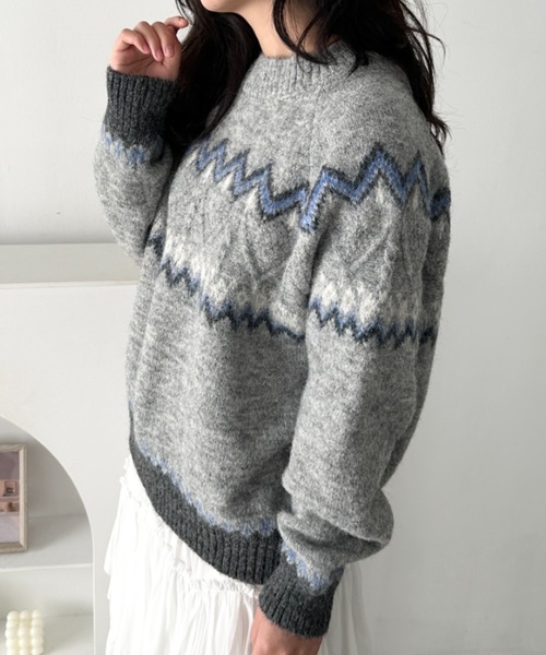 CLEA（クレア）の「ノルディックニットトップス（ニット/セーター・レディース・ベージュ/グレー/アイボリー/ブラック・FREE）」の18枚目の写真