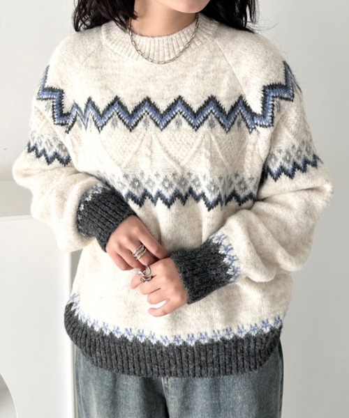 CLEA（クレア）の「ノルディックニットトップス（ニット/セーター・レディース・ベージュ/グレー/アイボリー/ブラック・FREE）」の5枚目の写真