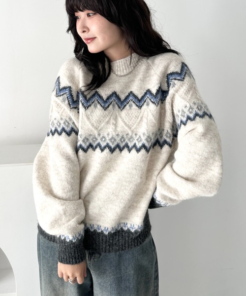 CLEA（クレア）の「ノルディックニットトップス（ニット/セーター・レディース・ベージュ/グレー/アイボリー/ブラック・FREE）」の8枚目の写真