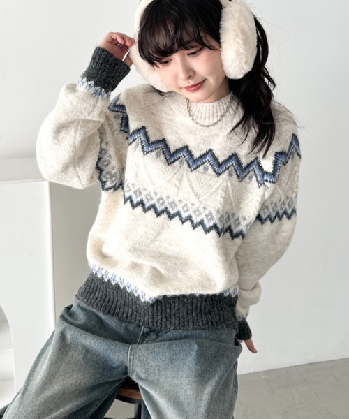 CLEA（クレア）の「ノルディックニットトップス（ニット/セーター・レディース・ベージュ/グレー/アイボリー/ブラック・FREE）」の10枚目の写真