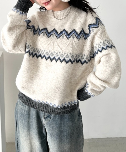 CLEA（クレア）の「ノルディックニットトップス（ニット/セーター・レディース・ベージュ/グレー/アイボリー/ブラック・FREE）」の6枚目の写真