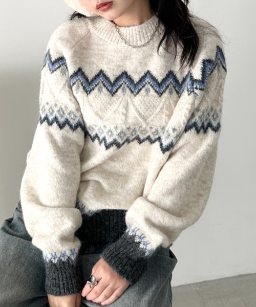 CLEA（クレア）の「ノルディックニットトップス（ニット/セーター・レディース・ベージュ/グレー/アイボリー/ブラック・FREE）」の7枚目の写真