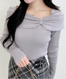 INGNI | オフショルリボンビジューパーツリブニット(ニット/セーター)