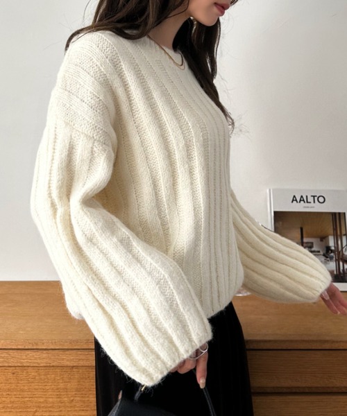 Eclat one(エクラワン)の「【Eclat one】クルーネック ワイドリブ モヘアタッチ ニット(ニット/セーター・レディース・アイボリー/チャコール/ブラウン・FREE)」の8枚目の写真