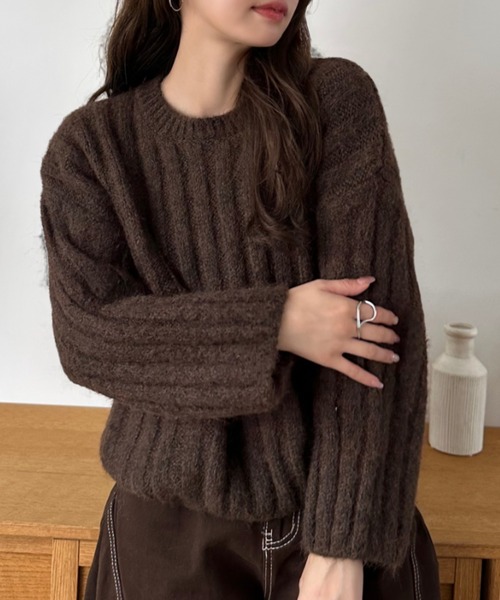 Eclat one(エクラワン)の「【Eclat one】クルーネック ワイドリブ モヘアタッチ ニット(ニット/セーター・レディース・アイボリー/チャコール/ブラウン・FREE)」の15枚目の写真