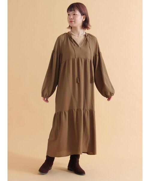 ehka sopo(エヘカソポ)の「ティアードワンピース(ワンピース・レディース・ブラック/ブラウン/キナリ・F)」の17枚目の写真