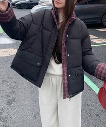 チェック配色スタンドカラー中綿ブルゾン