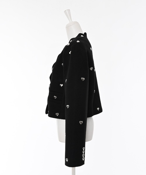 Narcissus(ナルシス)の「ハートツイードジャケット/メタルハート/ショートジャケット/韓国(ノーカラージャケット・レディース・ブラック・FREE)」の5枚目の写真