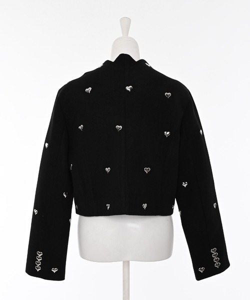 Narcissus(ナルシス)の「ハートツイードジャケット/メタルハート/ショートジャケット/韓国(ノーカラージャケット・レディース・ブラック・FREE)」の4枚目の写真