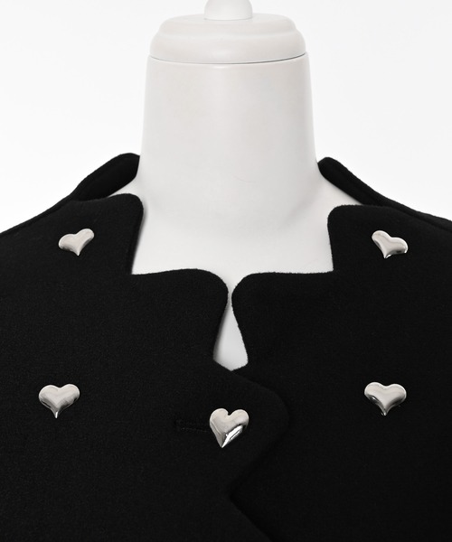 Narcissus(ナルシス)の「ハートツイードジャケット/メタルハート/ショートジャケット/韓国(ノーカラージャケット・レディース・ブラック・FREE)」の3枚目の写真