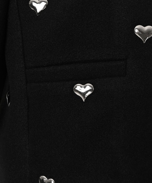 Narcissus(ナルシス)の「ハートツイードジャケット/メタルハート/ショートジャケット/韓国(ノーカラージャケット・レディース・ブラック・FREE)」の2枚目の写真
