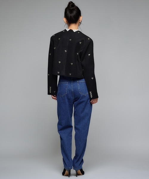 Narcissus(ナルシス)の「ハートツイードジャケット/メタルハート/ショートジャケット/韓国(ノーカラージャケット・レディース・ブラック・FREE)」の7枚目の写真