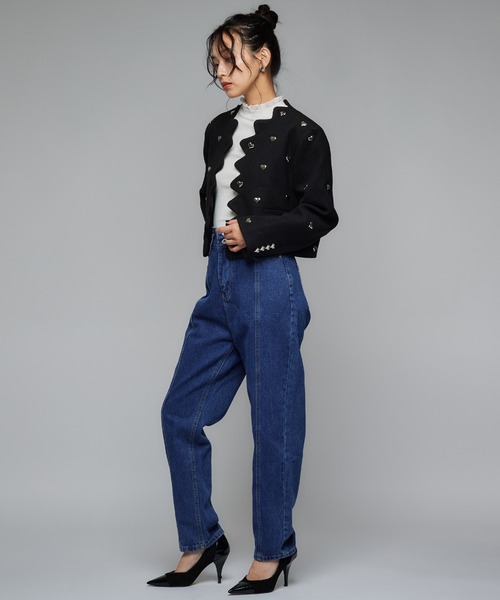 Narcissus(ナルシス)の「ハートツイードジャケット/メタルハート/ショートジャケット/韓国(ノーカラージャケット・レディース・ブラック・FREE)」の10枚目の写真