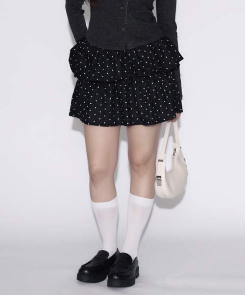 tinkerend(ティンカーエンド)の「Dot Tiered Mini Skirt / ドットティアードミニスカート(スカート・レディース・ブラック・FREE)」の3枚目の写真