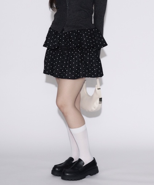 tinkerend(ティンカーエンド)の「Dot Tiered Mini Skirt / ドットティアードミニスカート(スカート・レディース・ブラック・FREE)」の4枚目の写真
