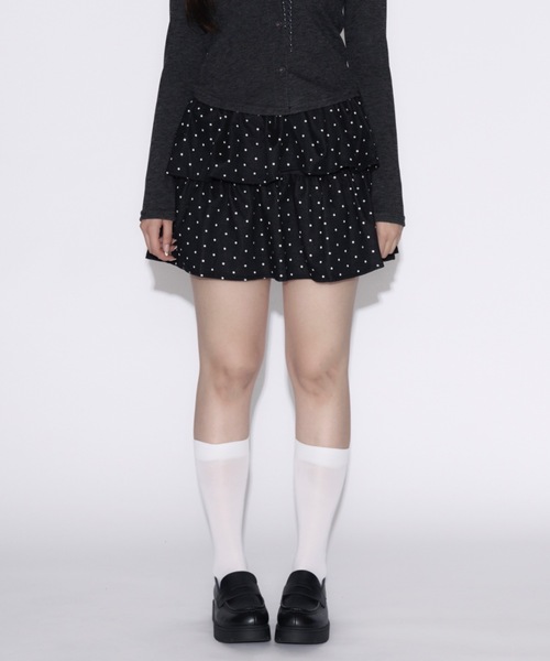 tinkerend(ティンカーエンド)の「Dot Tiered Mini Skirt / ドットティアードミニスカート(スカート・レディース・ブラック・FREE)」の2枚目の写真