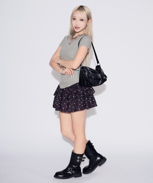 tinkerend(ティンカーエンド)の「Dot Tiered Mini Skirt / ドットティアードミニスカート(スカート・レディース・ブラック・FREE)」の19枚目の写真