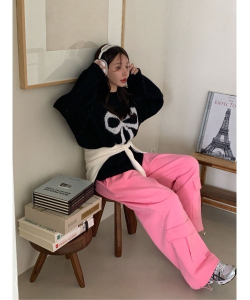 NinaetLina(ニナエリナ)の「リボン柄ニット(ニット/セーター・レディース・グリーン/ピンク/ホワイト/ブラック・FREE)」の5枚目の写真