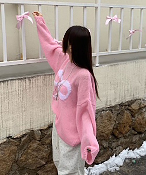 NinaetLina(ニナエリナ)の「リボン柄ニット(ニット/セーター・レディース・グリーン/ピンク/ホワイト/ブラック・FREE)」の15枚目の写真
