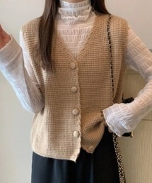 ワッフル編みニットベスト