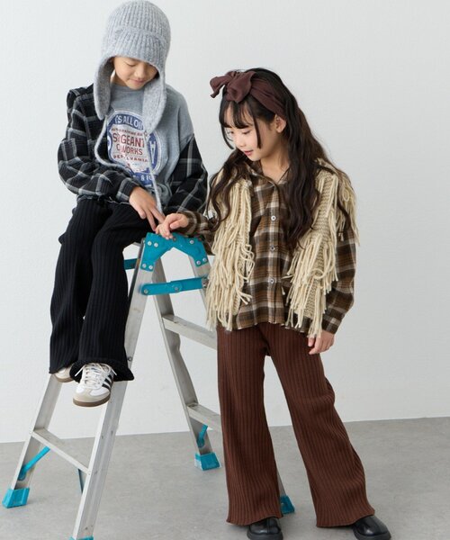 CIAOPANIC TYPY（チャオパニックティピー）の「【KIDS】【ジュニアサイズあり】【楽ちん・ウォッシャブル】リブニット微フレアパンツ（その他パンツ・キッズ・ブラック/ブラウン・X-LARGE/LARGE/MEDIUM/SMALL/XX-LARGE）」の11枚目の写真