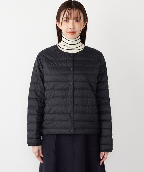 ノーカラーライトダウン ジャケット ブラック　2way SHIPS Colors:〈洗濯機可能・撥水〉ノーカラー ライト ダウン