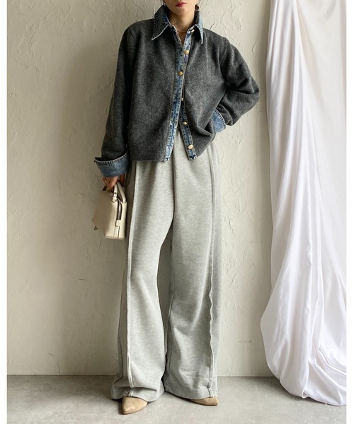 She's Closet（シーズクローゼット）の「フェイクレイヤード異素材ドッキングデニム切替ニットカーディガン（カーディガン/ボレロ・レディース・オートミール/キャメル/チャコールグレー/ブラウン/ブラック・FREE）」の20枚目の写真