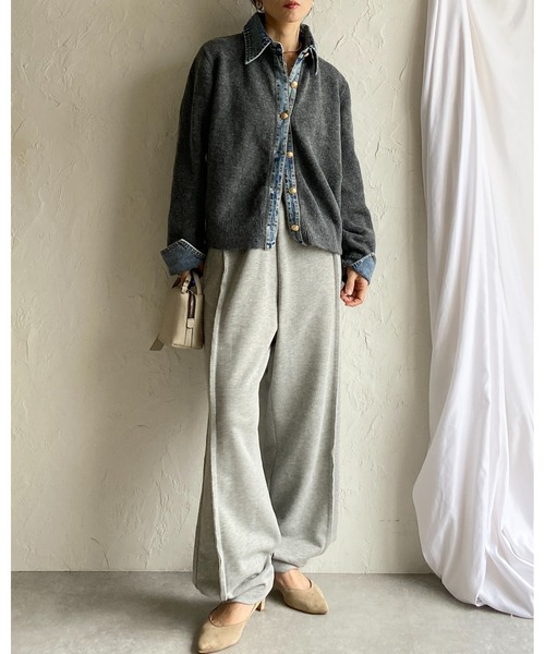 She's Closet（シーズクローゼット）の「フェイクレイヤード異素材ドッキングデニム切替ニットカーディガン（カーディガン/ボレロ・レディース・オートミール/キャメル/チャコールグレー/ブラウン/ブラック・FREE）」の22枚目の写真