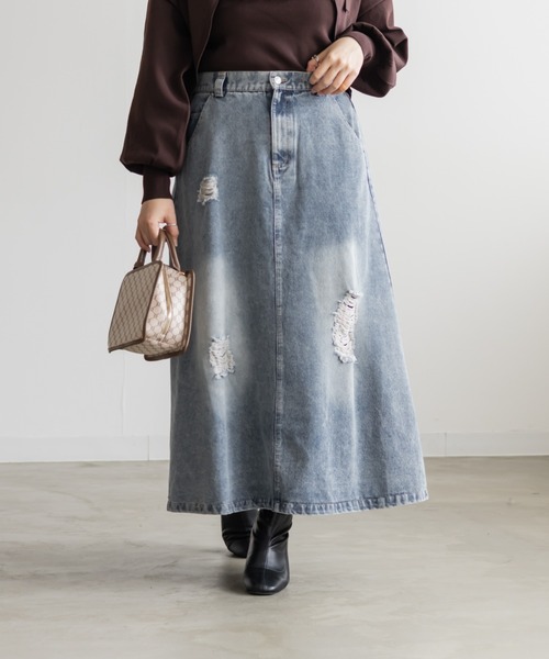 CLETTEオリジナルダメージ加工デニムスカート