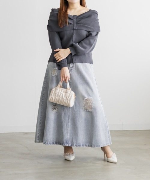 CLETTE（クレット）の「CLETTEオリジナルダメージ加工デニムスカート（スカート・レディース・サックスブルー/ブラック/ブルー・LL/3L/4L）」の10枚目の写真