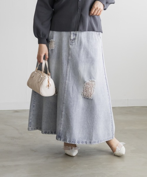 CLETTE（クレット）の「CLETTEオリジナルダメージ加工デニムスカート（スカート・レディース・サックスブルー/ブラック/ブルー・LL/3L/4L）」の9枚目の写真